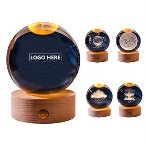 Luminous 3D Carved Crystal Ball Wood Base USB
