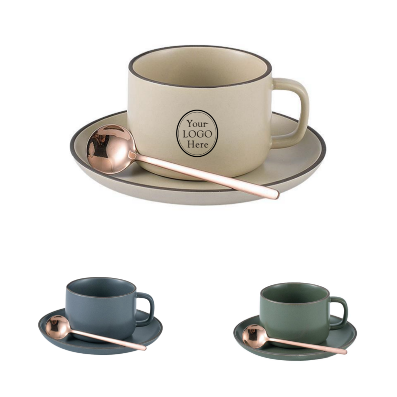 Ceramic Coffee Cup Set with Saucer & Spoon