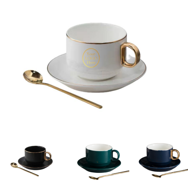 Ceramic Coffee Cup Set with Saucer & Spoon