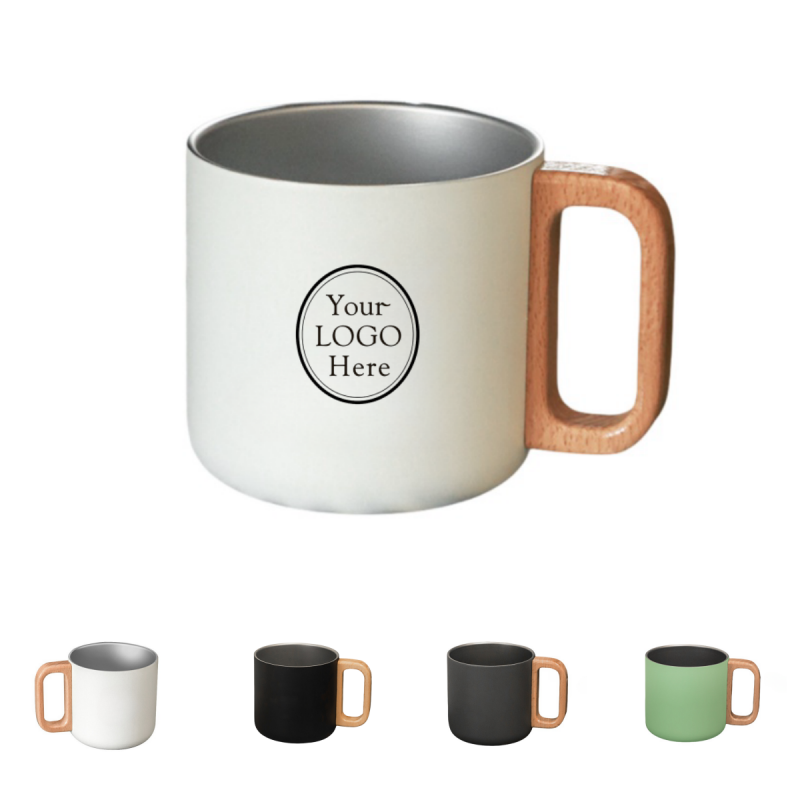 13 Oz. Stainless Steel Coffee Mug with Wooden Handle