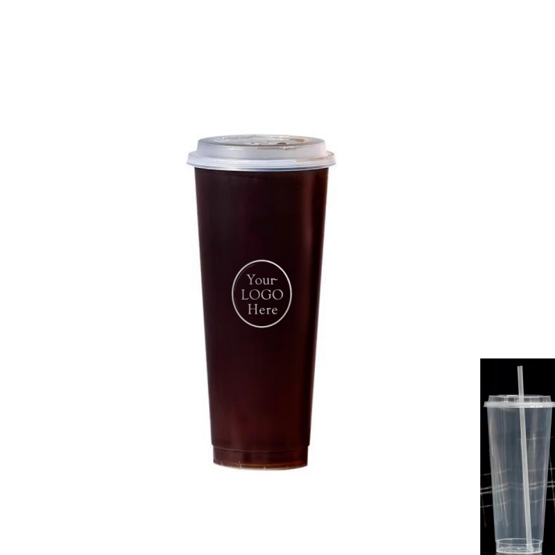 33 Oz. Disposable Clear Coffee Cups with Lid and Straw