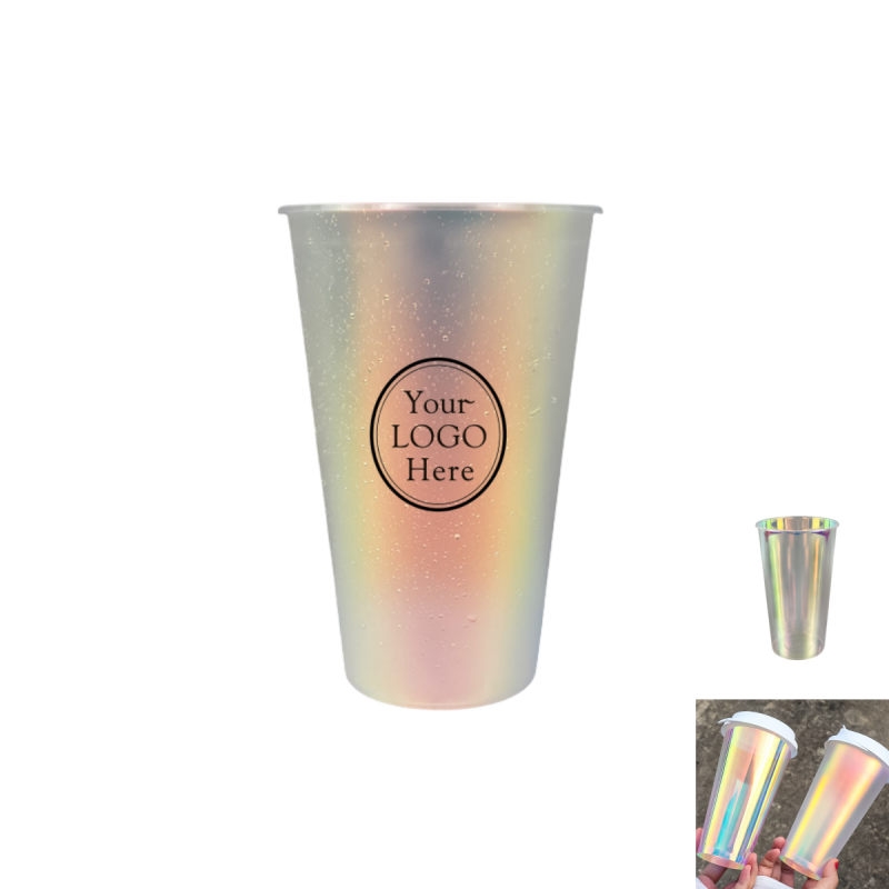 16.9 Oz. Holographic Clear Plastic Cups w/ Lids