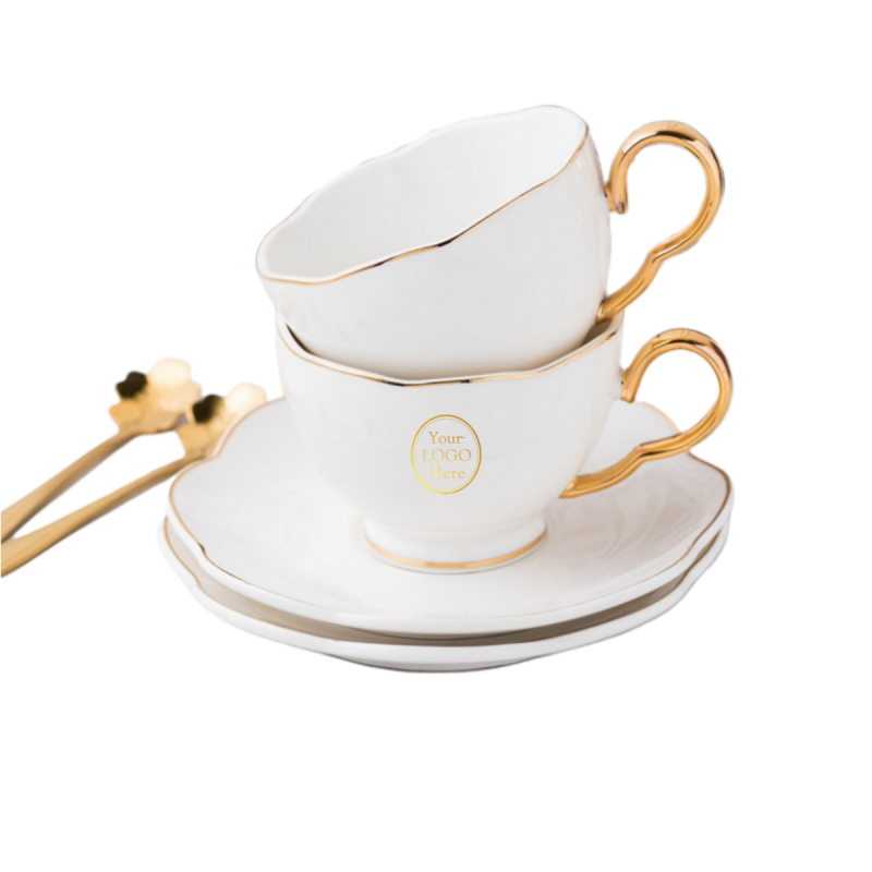 Luxury 6.8 Oz. Ceramic Coffee Cup w/ Saucer and Spoon Set